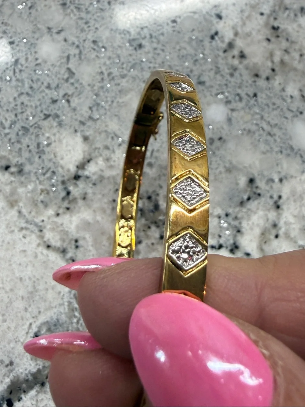 Diamond Pave accent yellow gold over 925 sterling silver hinged bracelet